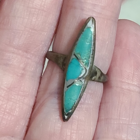 OLD zuni navajo turquoise sterling ring 1920's ? Native American NA sz 5 3/4 - Picture 4 of 10